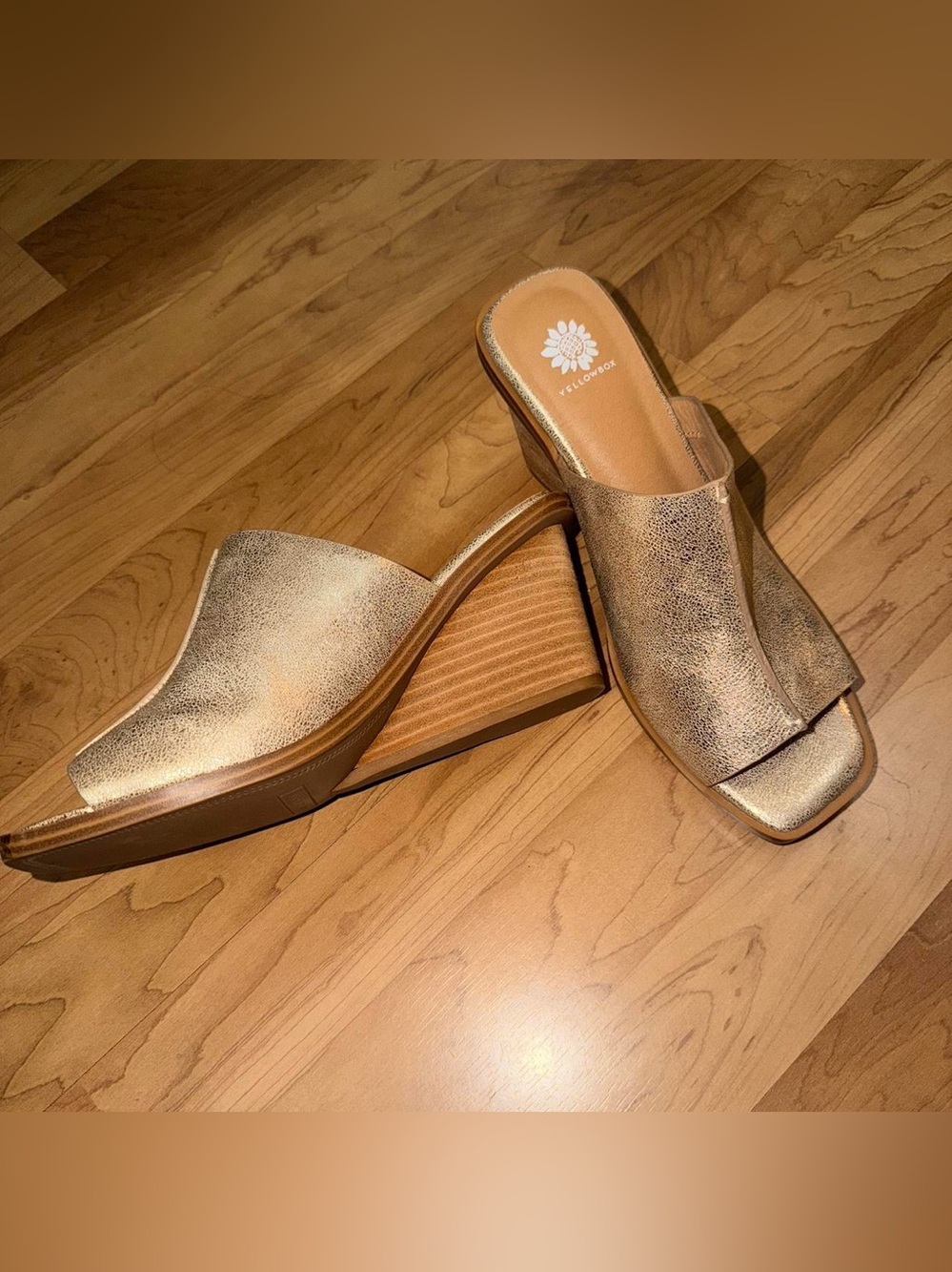 New yellow box Metallic Gold Wedge Slide Sandals - Women's
